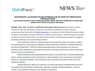 DataTrace Launches TitleIQ Streamline